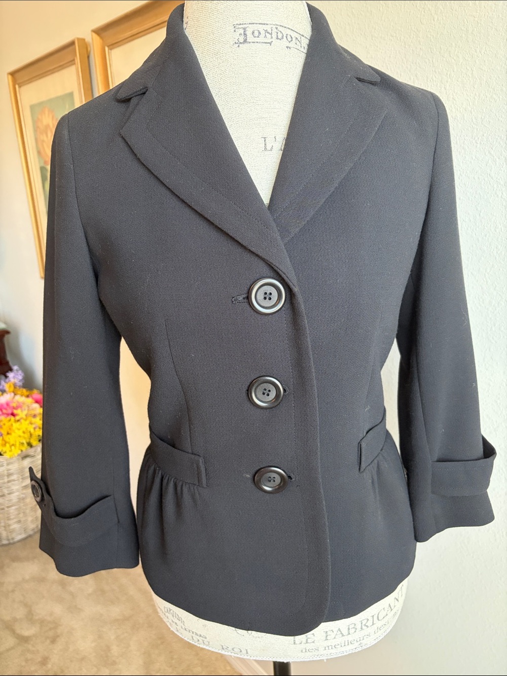 Talbots Black Three-Button Tailored Blazer Jacket